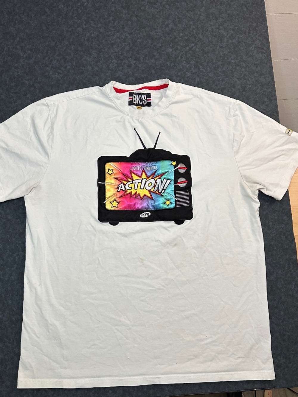BKYS Lights Camera Action Tv Embroidered Graphic White T Shirt Size 3x